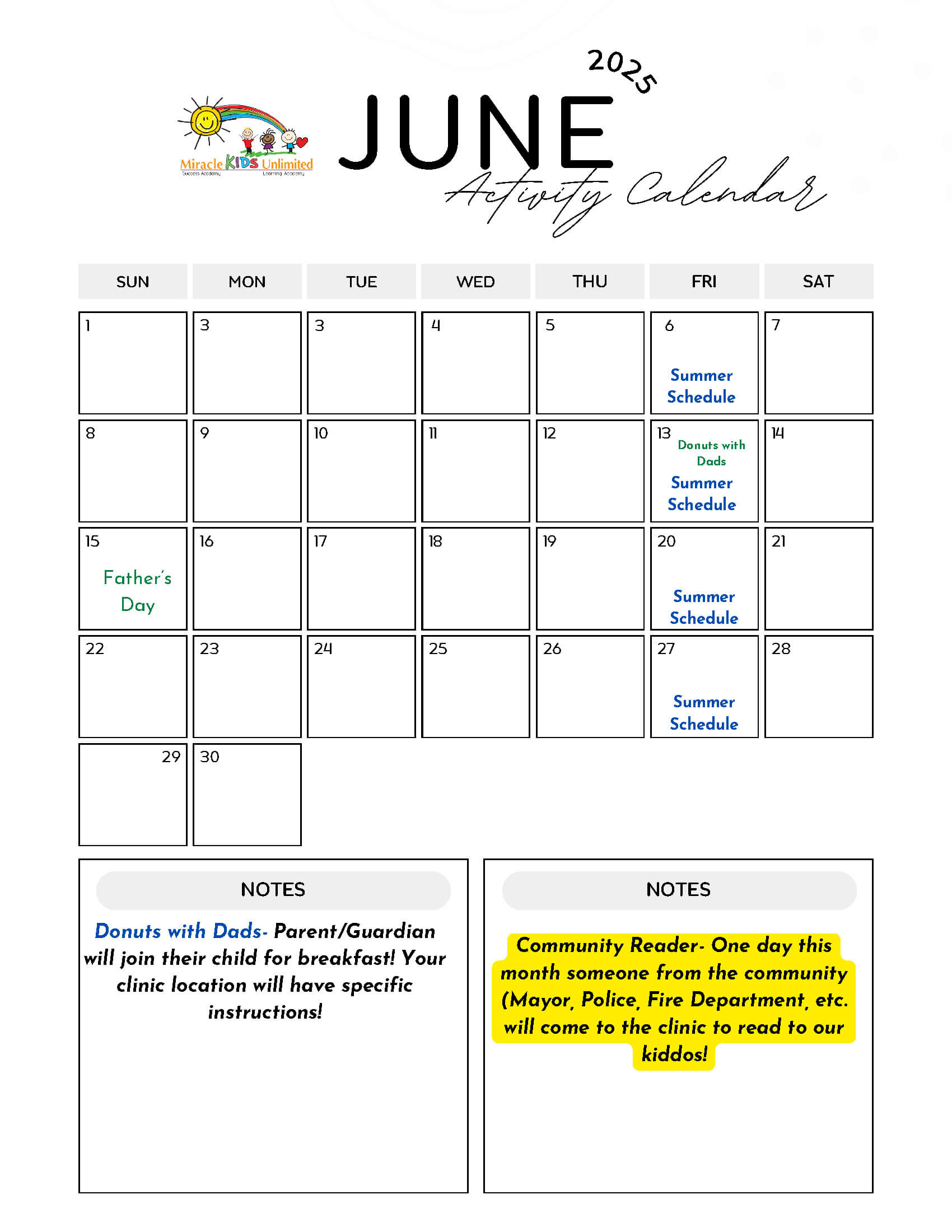 June Activity Calendar