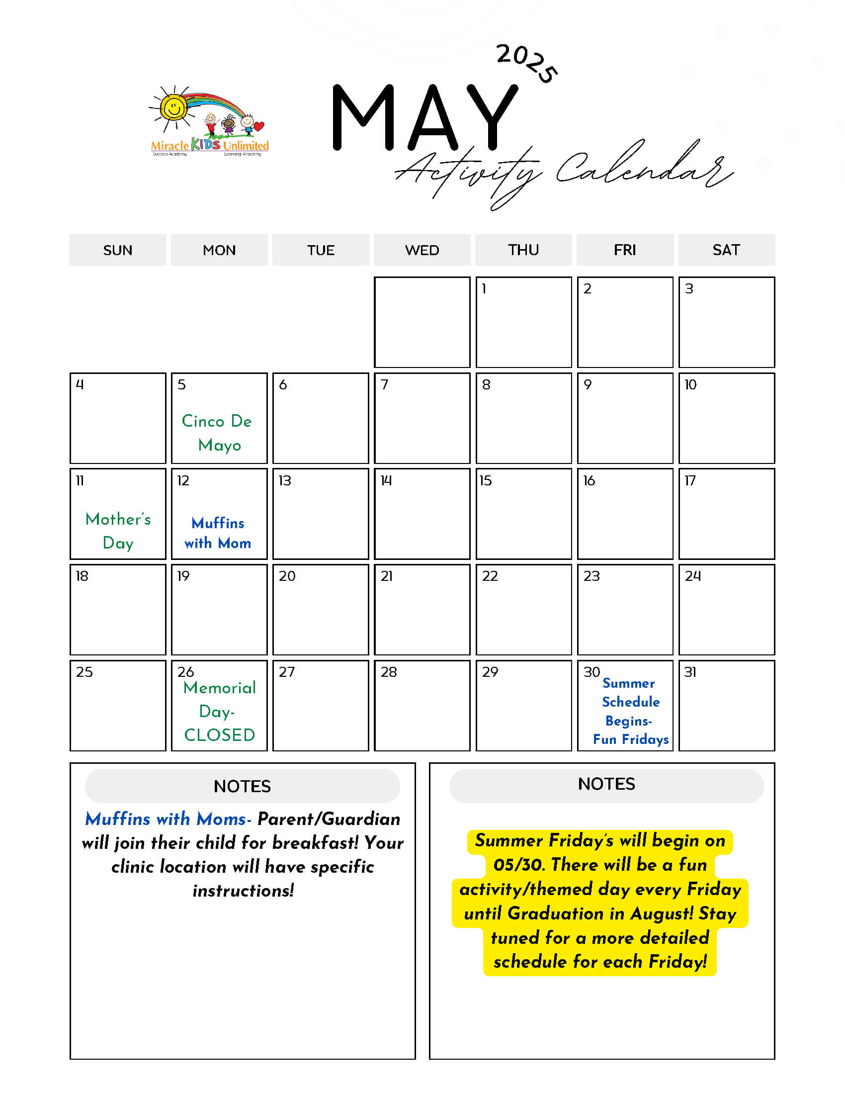 May Activity Calendar