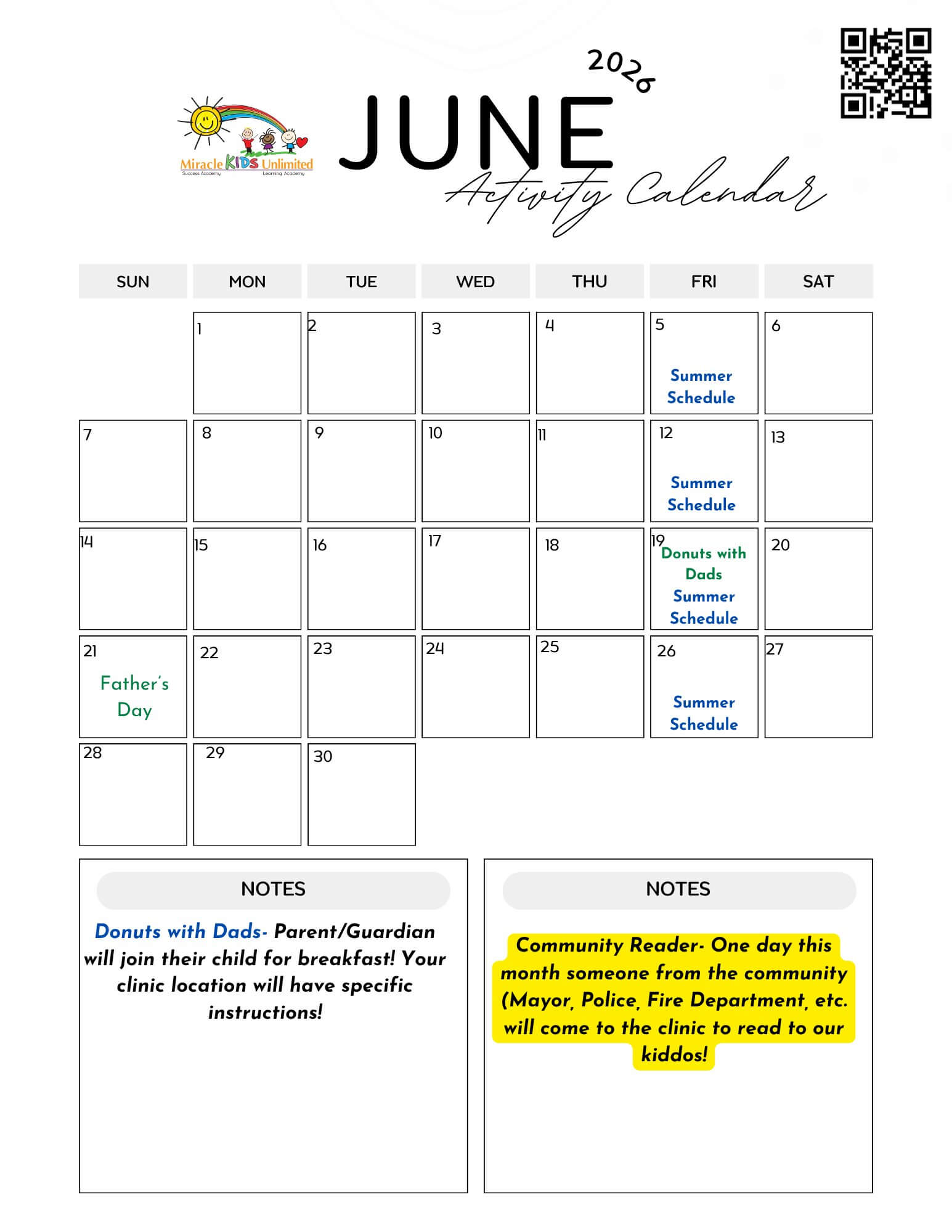 June Activity Calendar