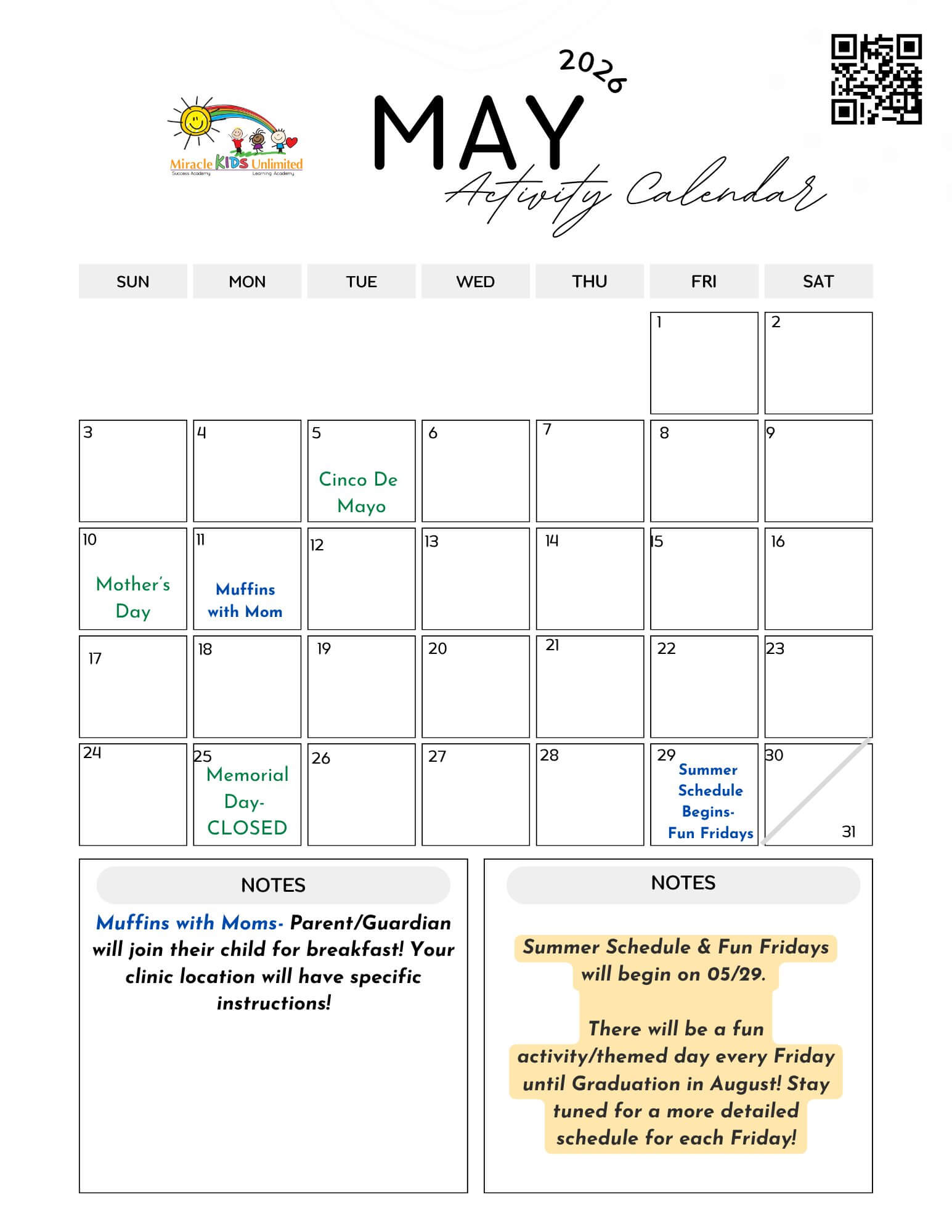 May Activity Calendar