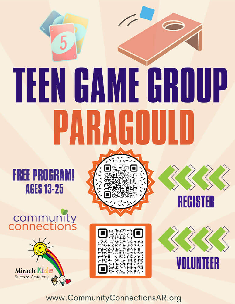 Community Connections teen game group poster
