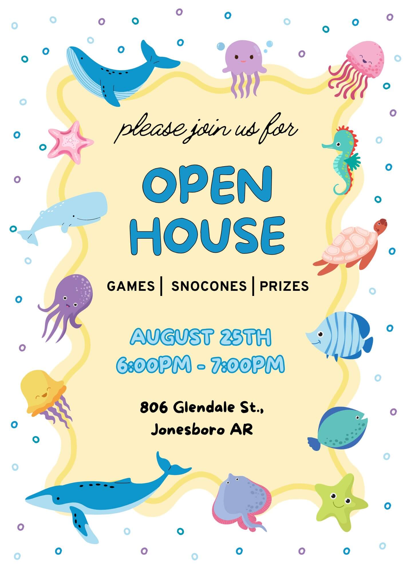 Miracle Kids Success Academy Open House with games, snow cones, and prizes on August 25, 2026 from 6:00 PM to 7:00 PM.