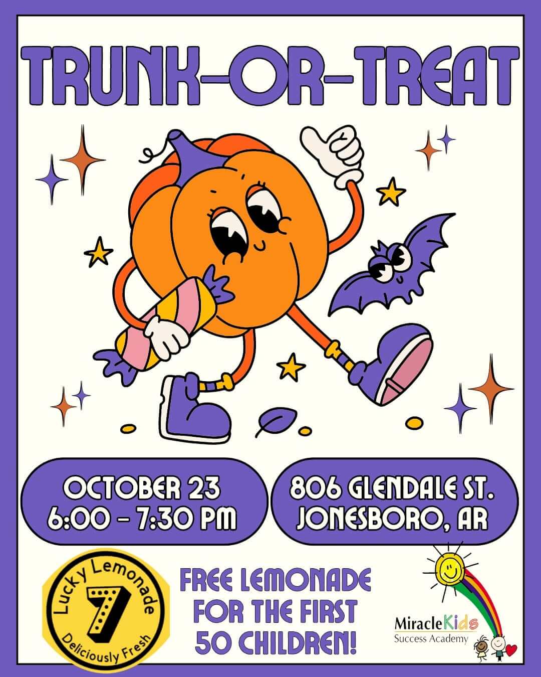 Trunk or Treat Miracle Kids Jonesboro North October 23rd 6pm-7:30pm
