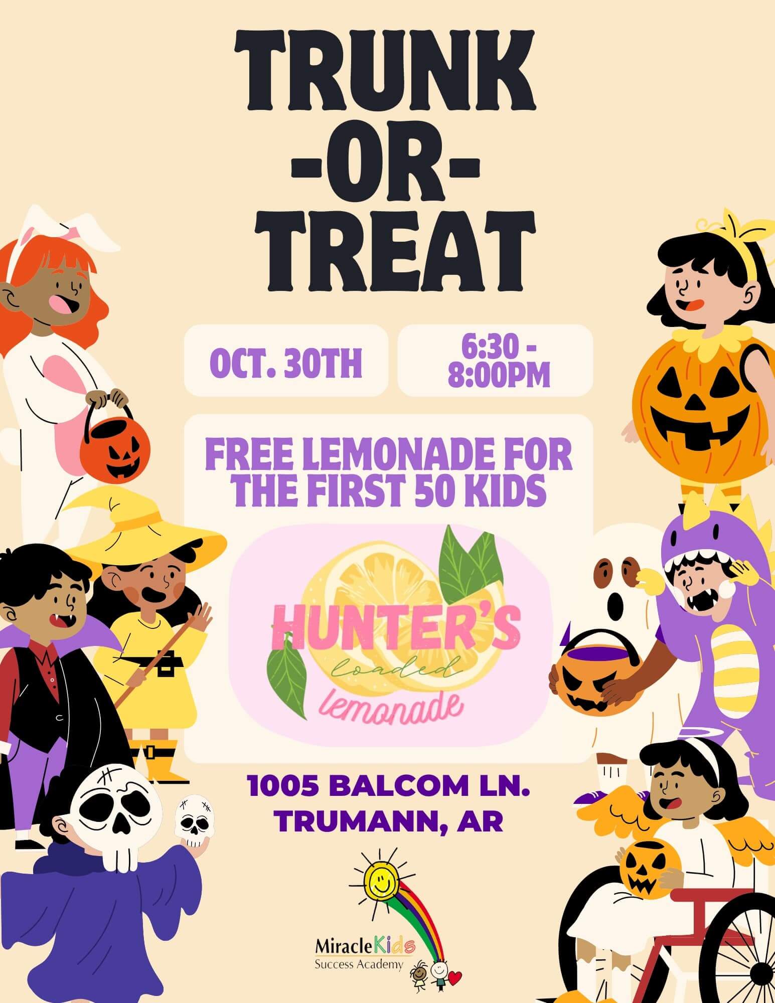 Trunk or Treat Miracle Kids Trumann 6:30pm-8pm
